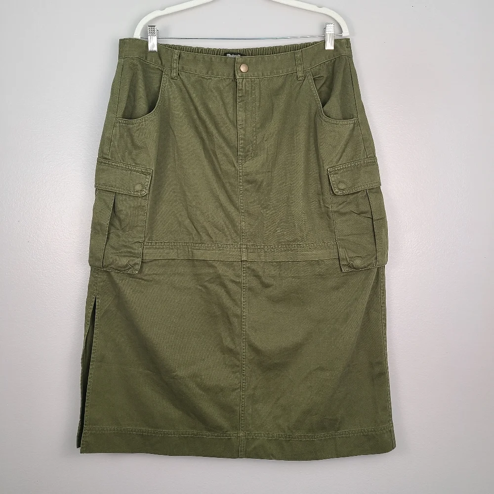 Madewell Cotton Cargo Convertible Midi Skirt in (Re)generative Chino In Loden XL - Picture 12 of 12